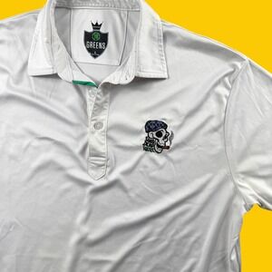 18 Greens Polo Shirt Men L White Club Dead West Skull Embroidered Golf‎ Active